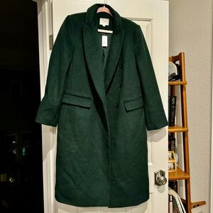 NWT Loft Forest Green Thick Wool Overcoat Coat Jacket - M